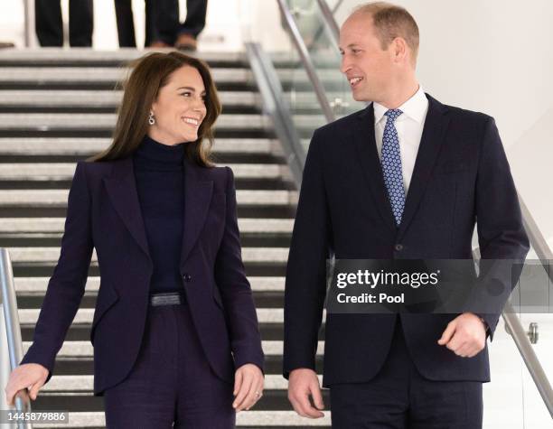 Catherine, Princess of Wales and Prince William, Prince of Wales arrive at Logan International Airport on November 30, 2022 in Boston, Massachusetts....