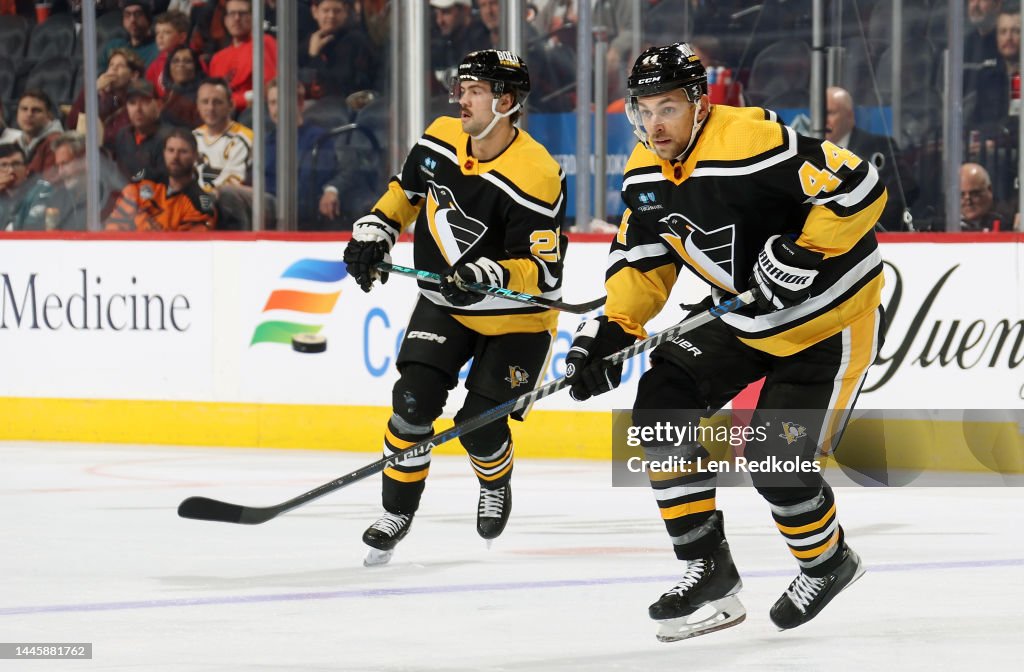 Jan Rutta Jan Rutta and Ryan Poehling of the Pittsburgh Penguins react to the ...