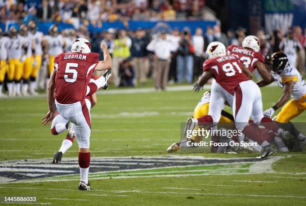Punter Ben Graham of the Arizona Cardinal punts the ball against the Pittsburgh Steeler in Super Bowl XLIII on February 1, 2009 at Raymond James...