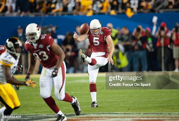 Punter Ben Graham of the Arizona Cardinal punts the ball against the Pittsburgh Steeler in Super Bowl XLIII on February 1, 2009 at Raymond James...