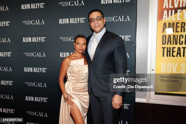 Myko Campbell and Harry Lennix attend the Alvin Ailey American Dance Theater 2022 Opening Night Gala at New York City Center on November 30, 2022 in...