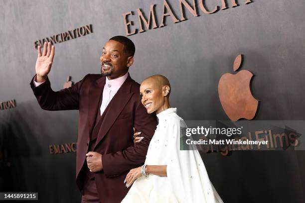 Will Smith and Jada Pinkett Smith attend Apple Original Films' "Emancipation" Los Angeles premiere at Regency Village Theatre on November 30, 2022 in...