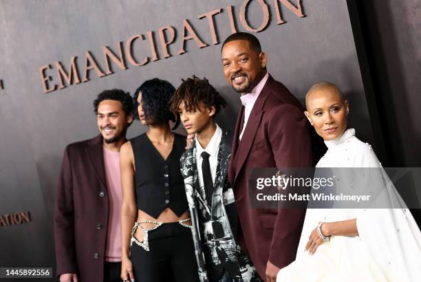 Trey Smith, Willow Smith, Jaden Smith, Will Smith, and Jada Pinkett Smith attend Apple Original Films' "Emancipation" Los Angeles premiere at Regency...