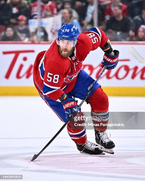 David Savard of the Montreal Canadiens skates against the San Jose Sharks during the third period at Centre Bell on November 29, 2022 in Montreal,...