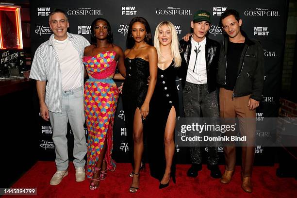 Joshua Safran, Grace Duah, Savannah Lee Smith, Emily Alyn Lind, Evan Mock and Eli Brown attend the "Gossip Girl" season 2 Newfest screening at...