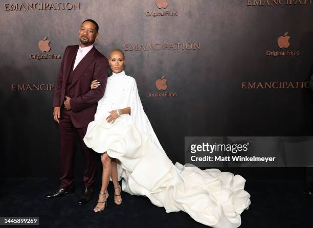 Will Smith and Jada Pinkett Smith attend Apple Original Films' "Emancipation" Los Angeles premiere at Regency Village Theatre on November 30, 2022 in...