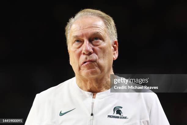 Head coach Tom Izzo of the Michigan State Spartans reacts against the Notre Dame Fighting Irish during the second half at the Purcell Pavilion at the...