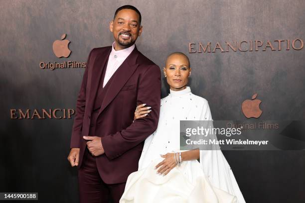 Will Smith and Jada Pinkett Smith attend Apple Original Films' "Emancipation" Los Angeles premiere at Regency Village Theatre on November 30, 2022 in...