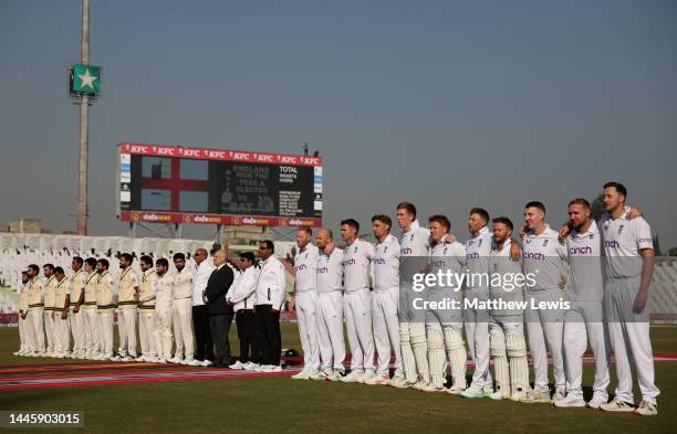 England line up ahead during the First Test Match between Pakistan and England at Rawalpindi Cricket Stadium on December 01, 2022 in Rawalpindi,...