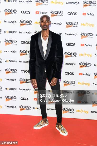 Mo Farah arrives at the MOBO Awards 2022 at OVO Arena Wembley on November 30, 2022 in London, England.