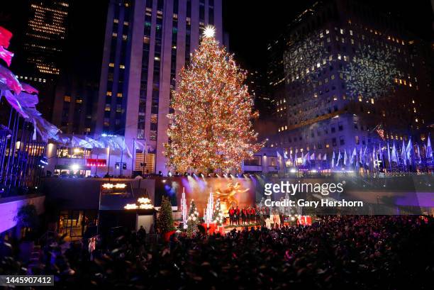 The Rockefeller Center Christmas tree is lit on November 30 in New York City.