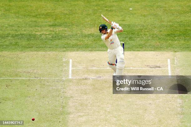 Steve Smith of Australia bats during day two of the First Test match between Australia and the West Indies at Optus Stadium on December 01, 2022 in...