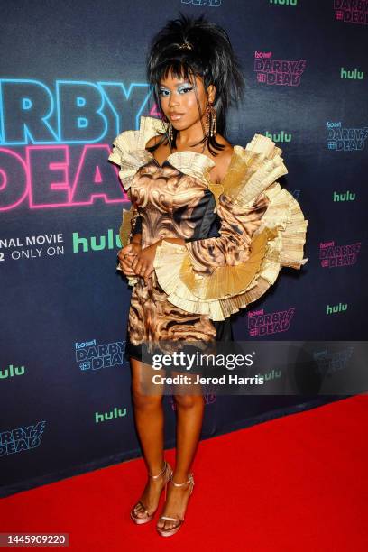 Riele Downs arrives at 20th Century Studios "Darby And The Dead" Spirit Week Party at The Los Angeles Theatre Center on November 30, 2022 in Los...