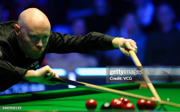 Gary Wilson of England plays a shot during the second round match against Ronnie O'Sullivan of England on day three of the 2022 BetVictor Scottish...