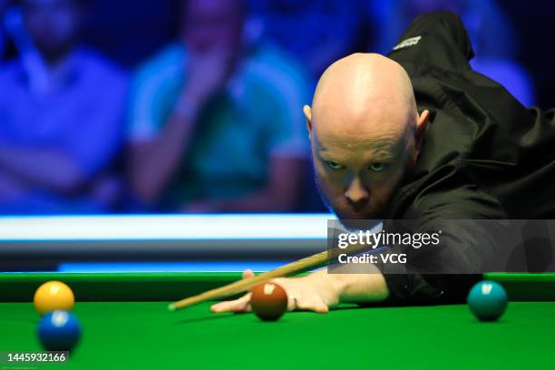 Gary Wilson of England plays a shot during the second round match against Ronnie O'Sullivan of England on day three of the 2022 BetVictor Scottish...