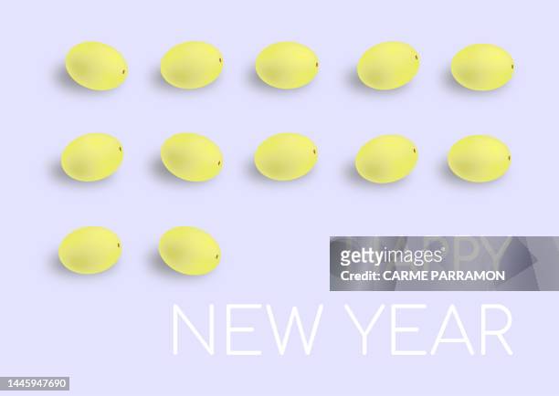 happy new year. new year's eve grapes. the last day of the year. - grape stock illustrations