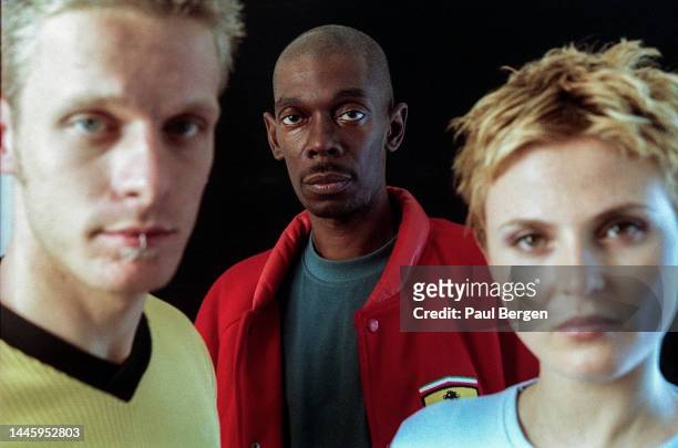 Left to right Dave Randall, Maxi Jazz and Sister Bliss of British dance act Faithless, Amsterdam, Netherlands 22nd September 1998.