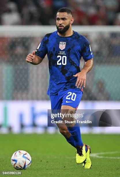 Cameron Carter-Vickers of USA in action during the FIFA World Cup Qatar 2022 Group B match between IR Iran and USA at Al Thumama Stadium on November...