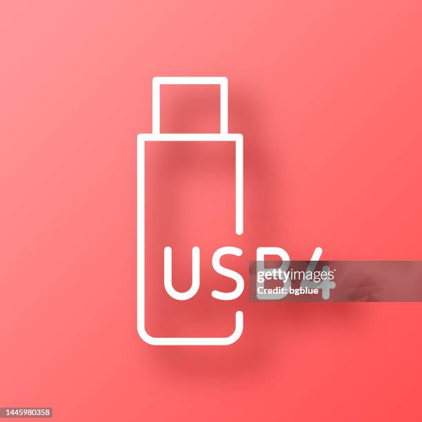 usb4 flash drive. icon on red background with shadow - computer memory stock illustrations