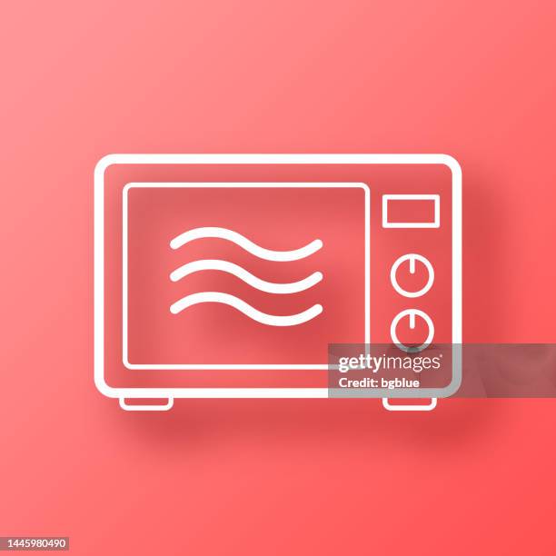 microwave oven. icon on red background with shadow - microwave button clip art stock illustrations