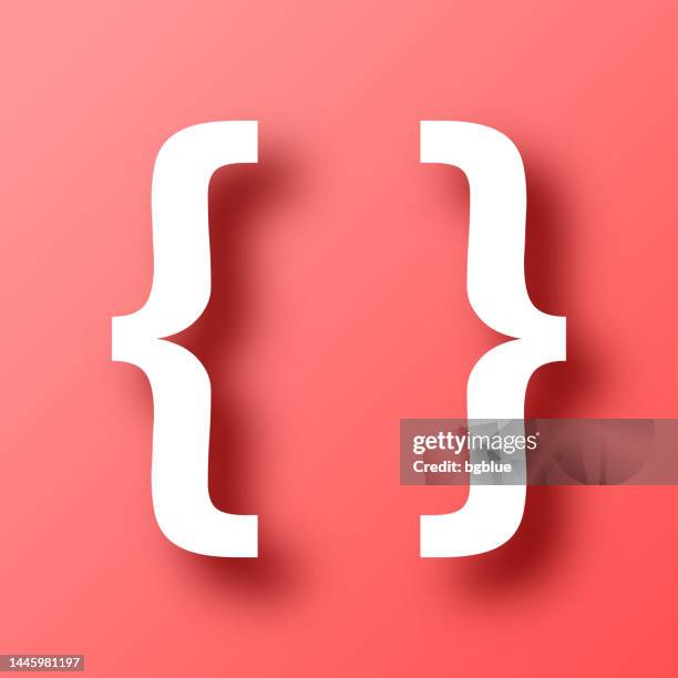 brackets symbol. icon on red background with shadow - bracket stock illustrations