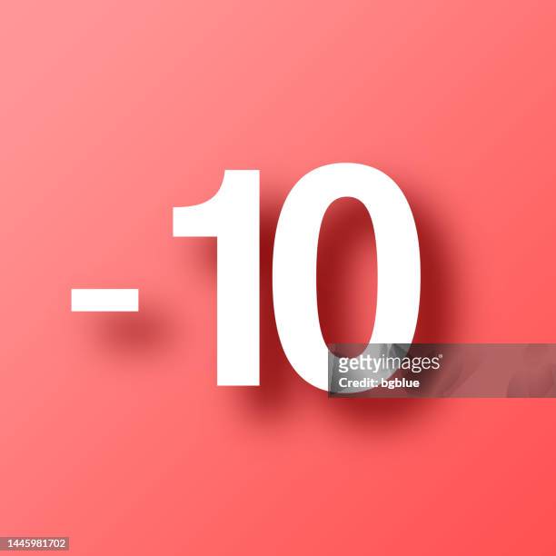 -10, minus ten. icon on red background with shadow - subtraction stock illustrations