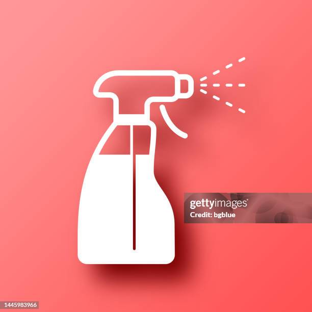 cleaning spray bottle. icon on red background with shadow - blank spray bottle stock illustrations