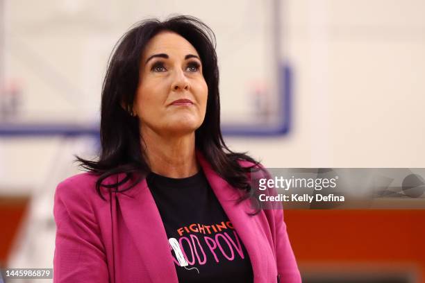 Presentation for Fighting Period Poverty is seen during the round four WNBL match between Southside Flyers and Sydney Flames at State Basketball...