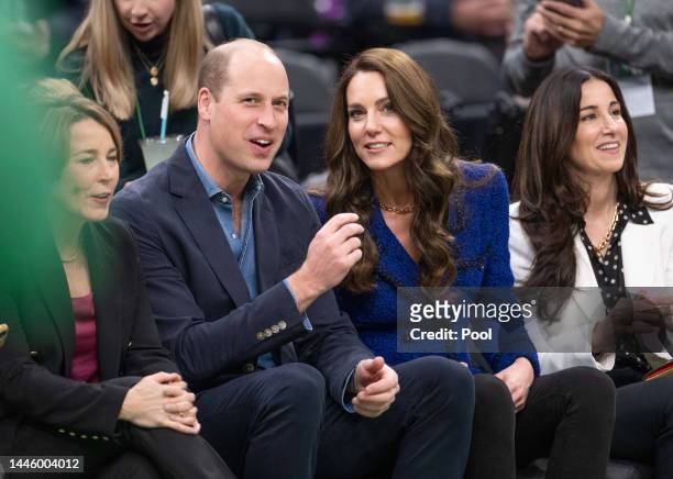 Prince William, Prince of Wales and Catherine, Princess of Wales, watch the NBA basketball game between the Boston Celtics and the Miami Heat at TD...