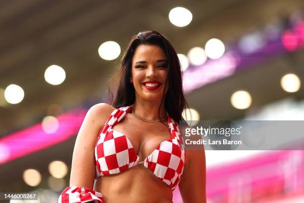 Former Miss Croatia Ivana Knoll poses for a photo prior to the FIFA World Cup Qatar 2022 Group F match between Croatia and Belgium at Ahmad Bin Ali...
