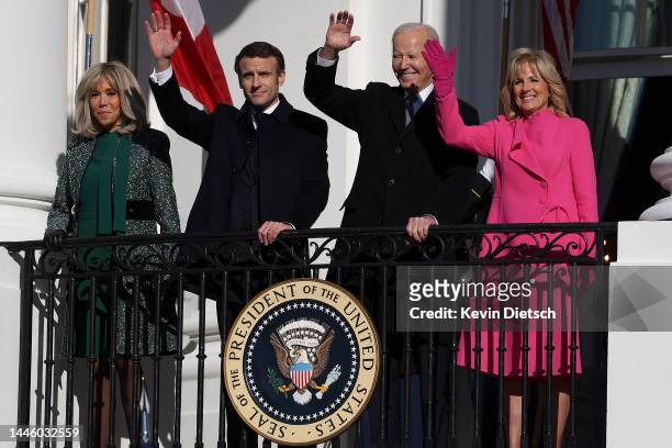 President Joe Biden and First Lady Jill Biden welcome French President Emmanuel Macron and his wife Brigitte Macron to the White House during an...