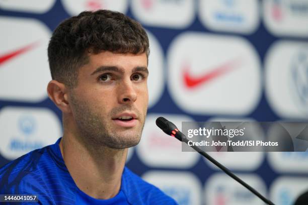 Christian Pulisic of the United States talks to the media at Al-Gharafa SC Stadium on December 1, 2022 in Doha, Qatar. .