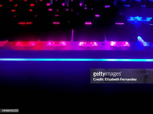 led backlit gaming computer keyboard, full frame. - multi coloured buttons stock pictures, royalty-free photos & images