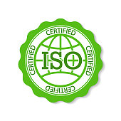 ISO stamp. Icon of certified, standard and accredited. 9001 badge certificate quality with shadow. Seal of international standardization organization. Vector