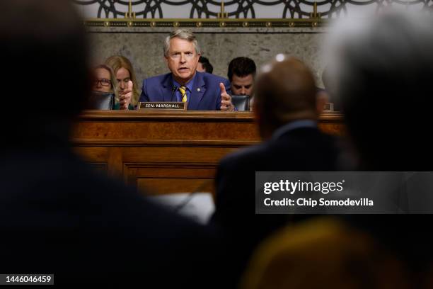 Senate Agriculture, Nutrition and Forestry Committee member Sen. Roger Marshall questions Commodity Futures Trading Commission Chairman Rostin Behnam...