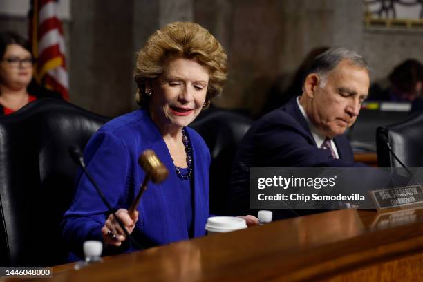 Senate Agriculture, Nutrition and Forestry Committee Chair Debbie Stabenow gavels to order a hearing about the collapse of the cryptocurrency...