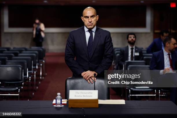 Commodity Futures Trading Commission Chairman Rostin Behnam prepares to testify about the collapse of the cryptocurrency exchange company FTX before...