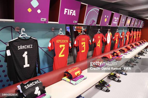 General view of the dressing room of Spain during the FIFA World Cup Qatar 2022 Group E match between Japan and Spain at Khalifa International...