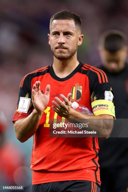 Eden Hazard of Belgium applauds the fans after their sides' elimination from the tournament during the FIFA World Cup Qatar 2022 Group F match...