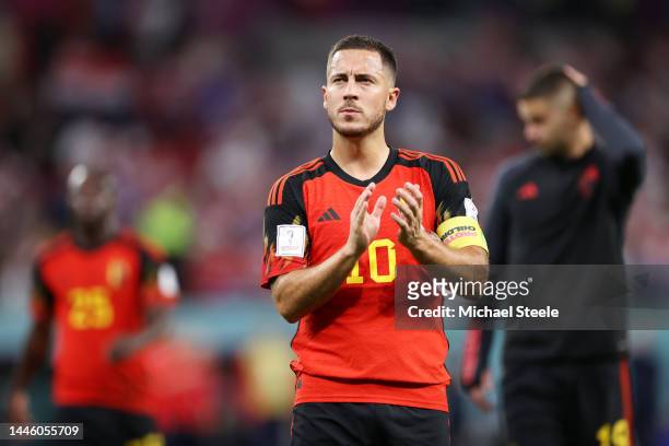 Eden Hazard of Belgium applauds the fans after their sides' elimination from the tournament during the FIFA World Cup Qatar 2022 Group F match...
