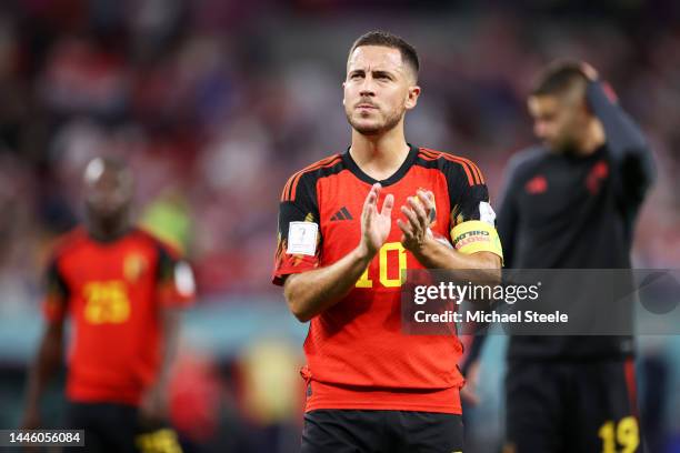 Eden Hazard of Belgium applauds the fans after their sides' elimination from the tournament during the FIFA World Cup Qatar 2022 Group F match...