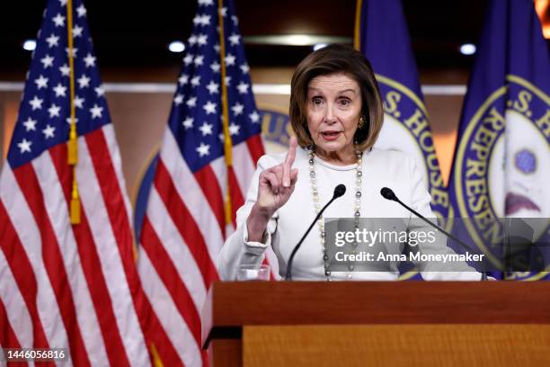 Speaker of the House Rep. Nancy Pelosi speaks during her weekly news conference at the U.S. Capitol Building on December 01, 2022 in Washington, DC....