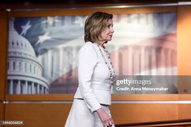 Speaker of the House Rep. Nancy Pelosi arrives to her weekly news conference at the U.S. Capitol Building on December 01, 2022 in Washington, DC....