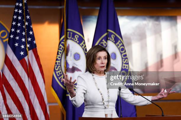 Speaker of the House Rep. Nancy Pelosi speaks during her weekly news conference at the U.S. Capitol Building on December 01, 2022 in Washington, DC....