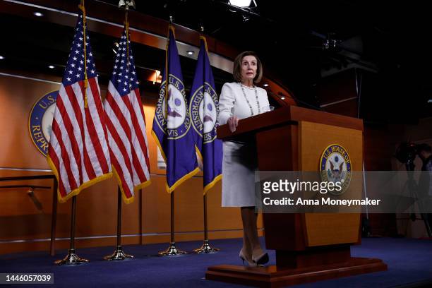 Speaker of the House Rep. Nancy Pelosi speaks during her weekly news conference at the U.S. Capitol Building on December 01, 2022 in Washington, DC....