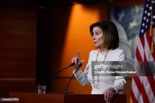 Speaker of the House Rep. Nancy Pelosi speaks during her weekly news conference at the U.S. Capitol Building on December 01, 2022 in Washington, DC....