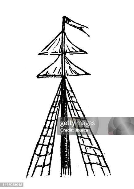 illustrazioni stock, clip art, cartoni animati e icone di tendenza di illustrazione dell'incisione antica: albero di prua - albero maestro