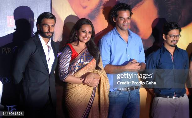 Ranveer Singh, Sonakshi Sinha, Vikramaditya Motwane and Amit Trivedi attend the music album launch 'Lootera' film on June 07, 2013 in Mumbai, India