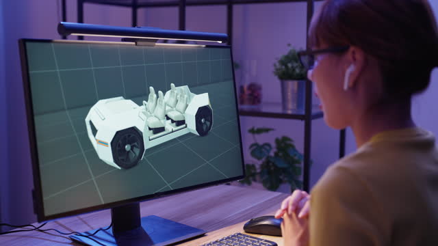 Female Designer Using Computer to Design Her 3d Work at Home.