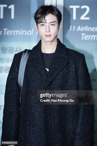 Cha Eun-Woo of boy band ASTRO is seen on departure at Incheon International Airport on December 01, 2022 in Incheon, South Korea.